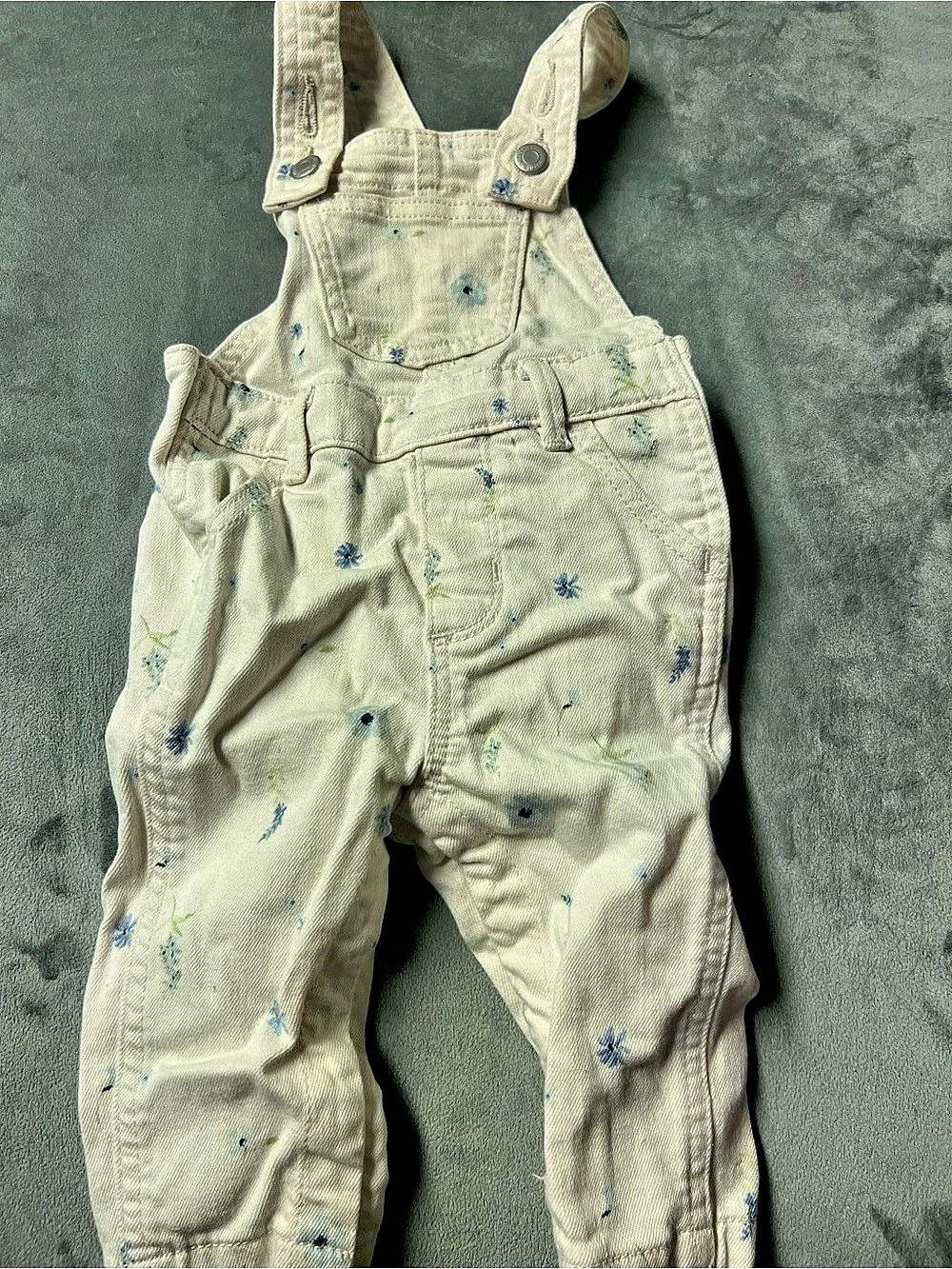 Old Navy Floral Overalls Cream & Blue Baby 12-18M